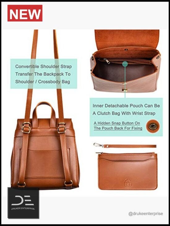 Vegan Leather Flap Convertible Backpack Daypack main image 4